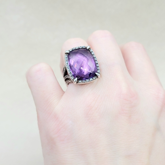David Yurman Chatelaine Elongated Ring With Amethyst And Diamonds - Picture 12 of 13